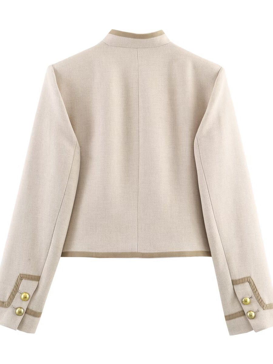 Design Padded Shoulder Rope Knot Button Jacket Coat
