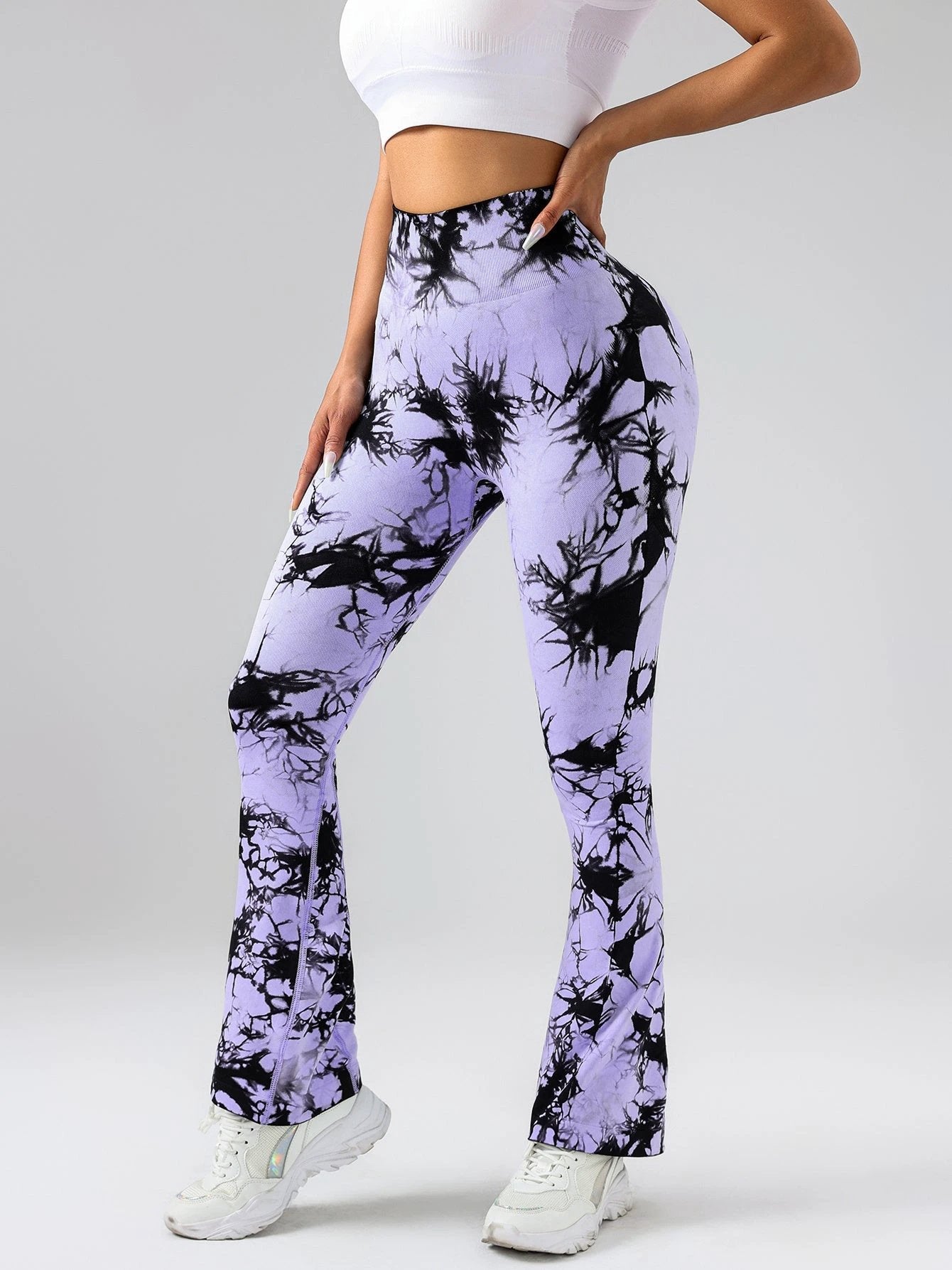 High-Waist Tummy Control Flare Yoga Pants For Women, Tie-Dye Stretch Slimming Bootcut Workout Pants, Fitness & Sports Activewear