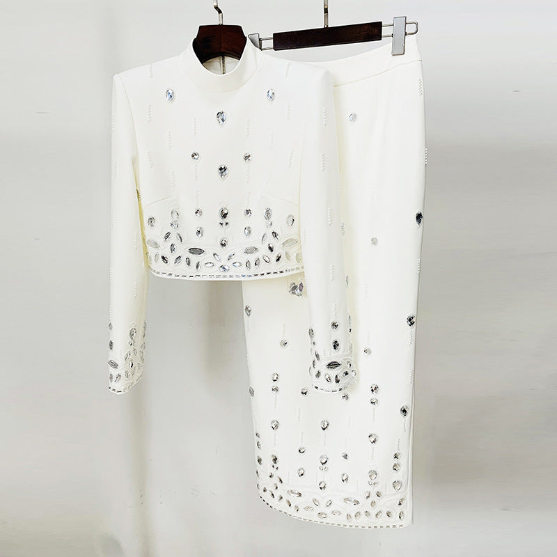 Moda Nueva Industria Pesada Cuentas Diamantes Incrustados Top Corto Falda Larga Traje Vea la tabla de tallas en "más detalles"