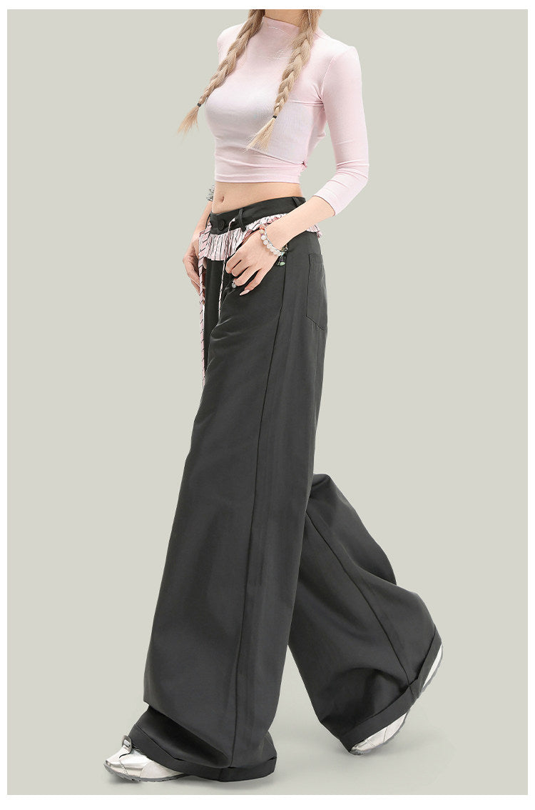 Pantalones casuales de mujer vintage con paneles de encaje