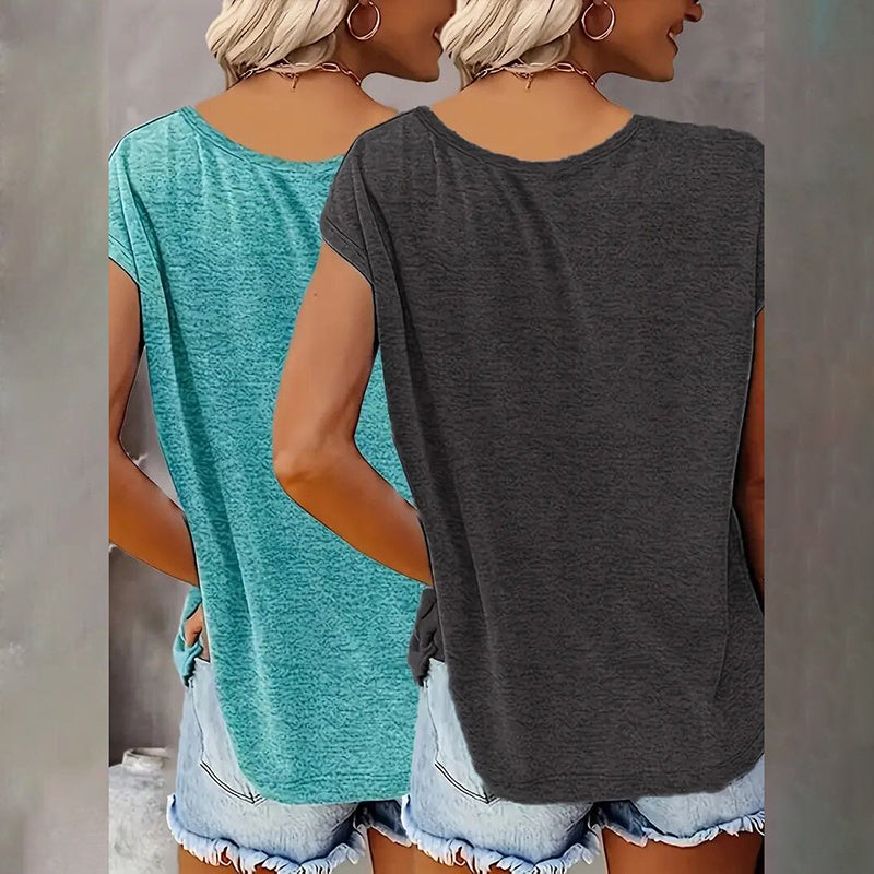 Paquete de 2 camisetas sin mangas con cuello en V para mujer – Camisetas de verano informales de ajuste holgado para la playa