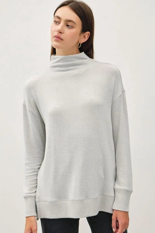 Vestidos Trendsi Be Cool - Blusón de manga larga con cuello simulado y abertura lateral