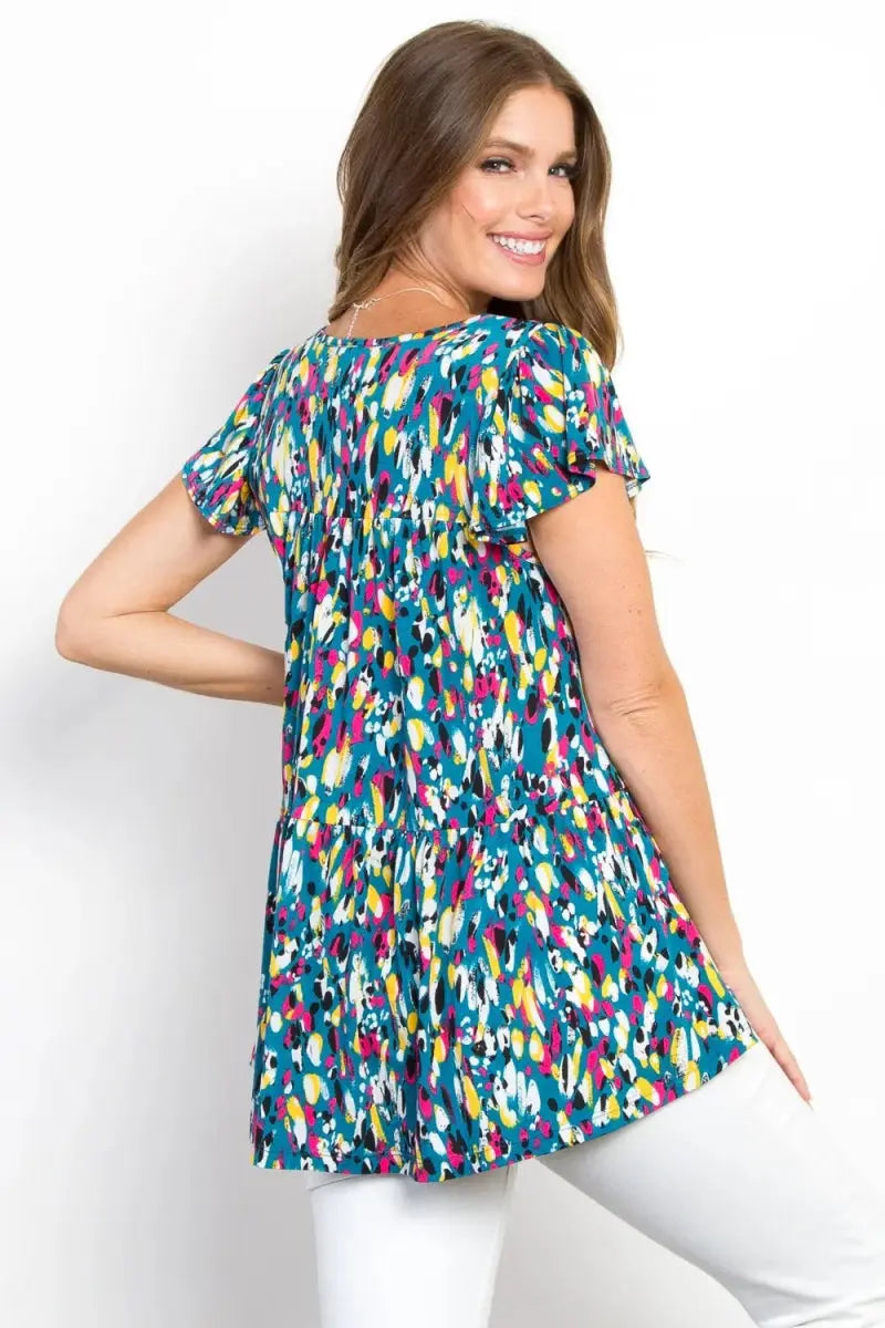 Pants Trendsi Be Stage Printed Ruffle Sleeve Top for Trendy Style