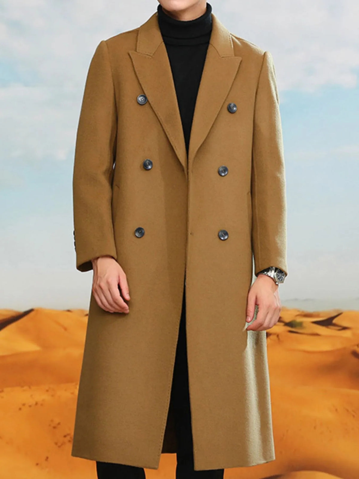 Men's Plus Size Double-Breasted Longline Coat
