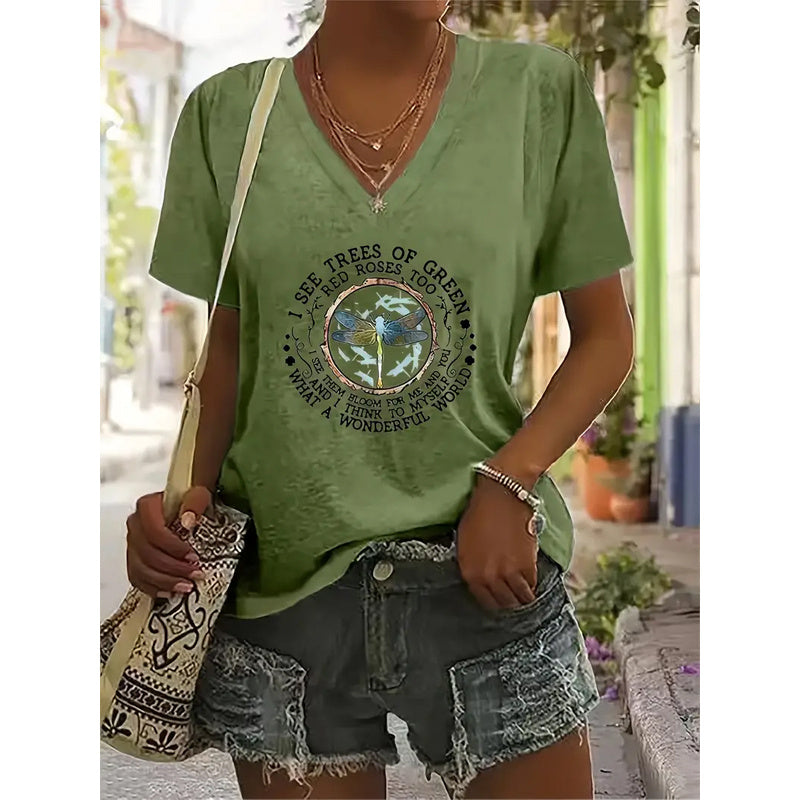 Camiseta de manga corta con estampado de letras, top informal de verano