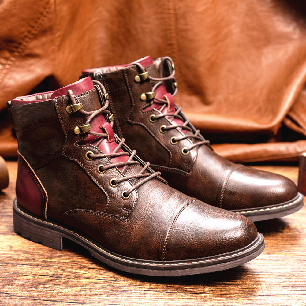 Men's Brown Zipper Tooling Martin Boots