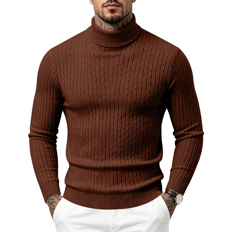 Mens Turtleneck Slim-Fit Vertical-Stripe Casual Long-Sleeve Sweater