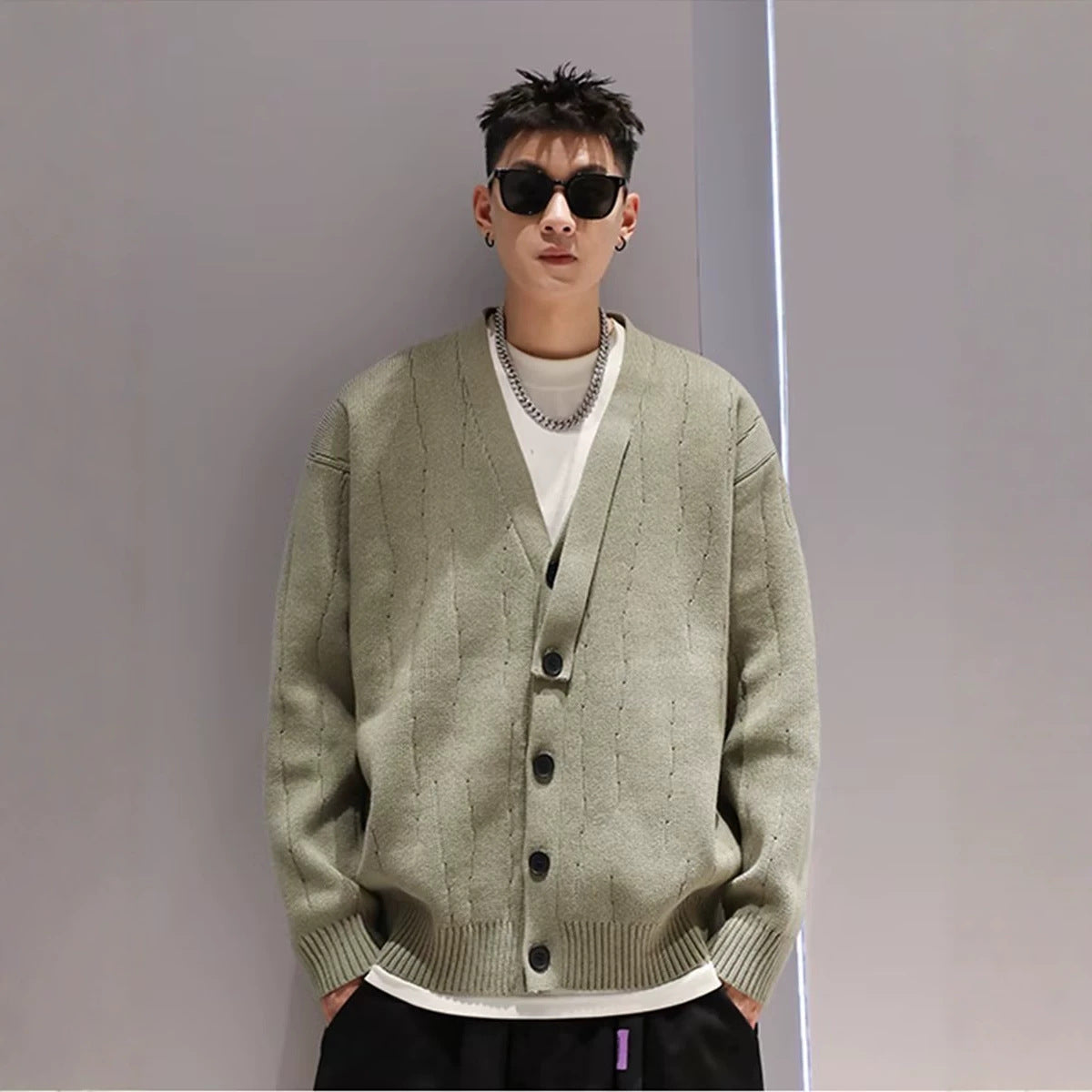 New Autumn Winter Retro Cardigan Mens Knitted Jacket Sweater
