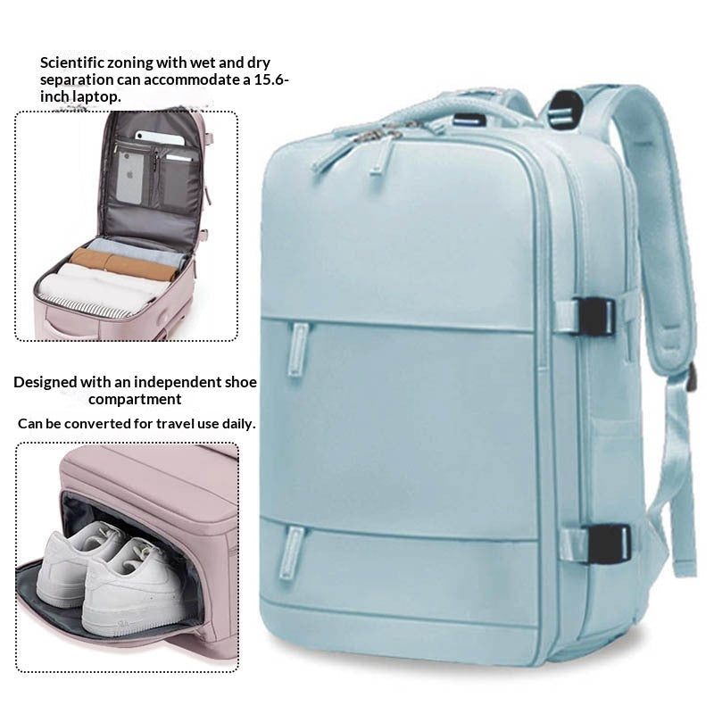 Mens Casual Travel Waterproof Laptop Backpack With Dry-Wet Separation