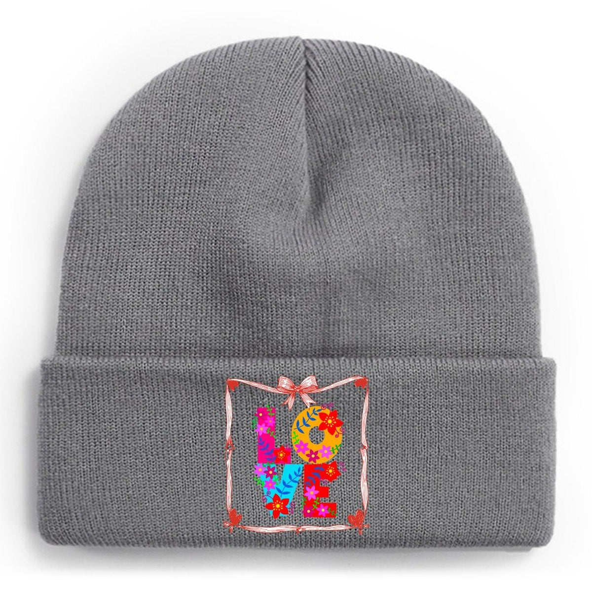 Floral LOVE Faux Knit Warm Winter Beanie Hat (Made in USA)