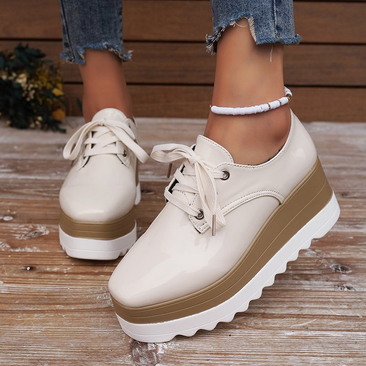 Women's Lace-Up Square-Toe Patent Platform Wedges