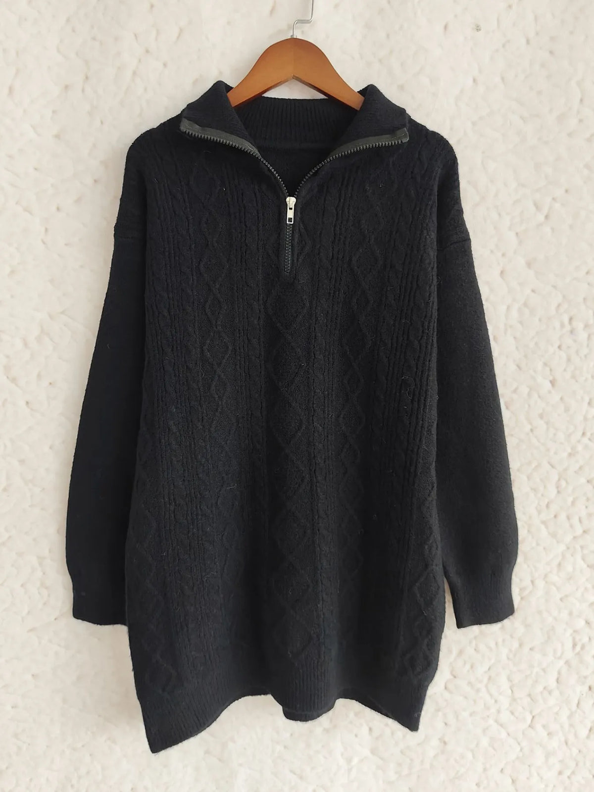 Texture Zip Collar Long Sleeve Sweater