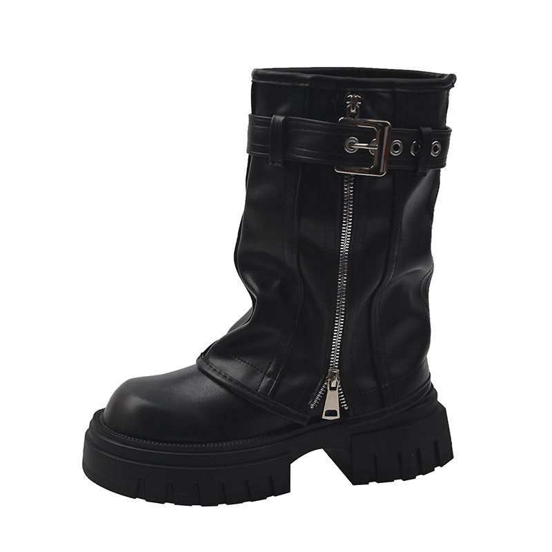 Retro Pleated Platform Boots
