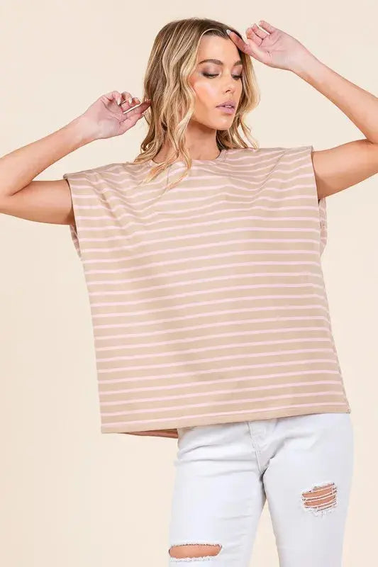 Muscle Tee - Lime Chili Striped - Women's Casual Top