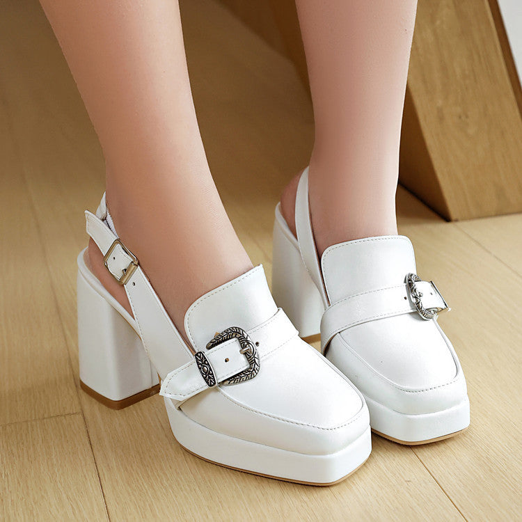 Women's Square-Clip Single-Strap Preppy Heels