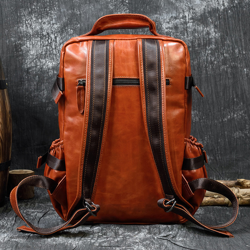 Cowhide Flip Shoulder Large Capacity Computer Bag
