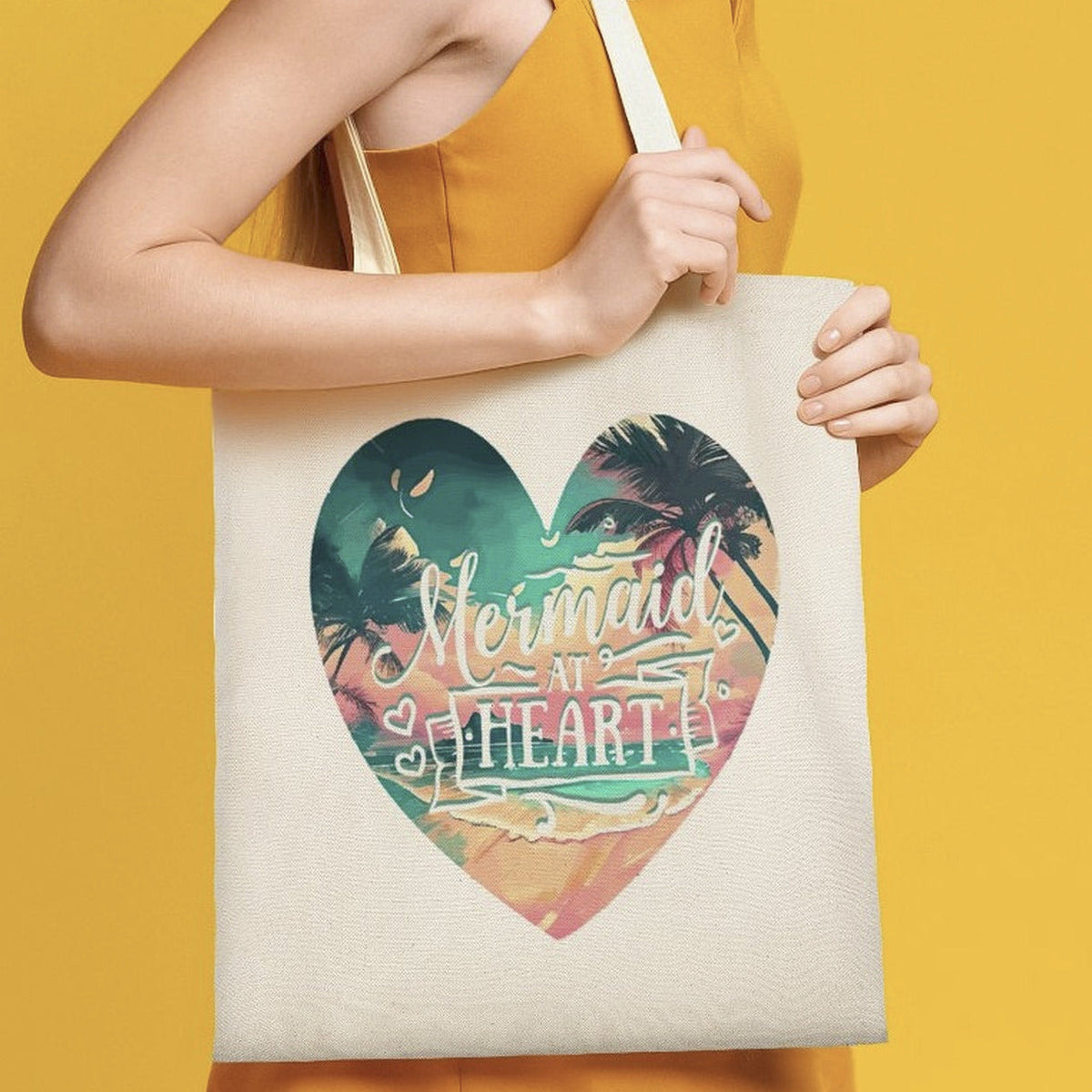 Mermaid at Heart Canvas Tote Bag - 13.4" x 15.8"
