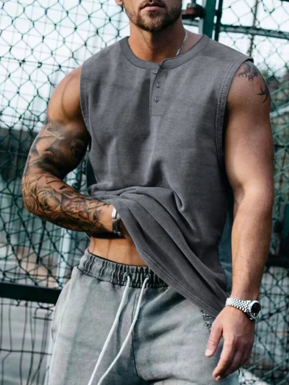 Camiseta de tirantes con cuello redondo talla grande para hombre