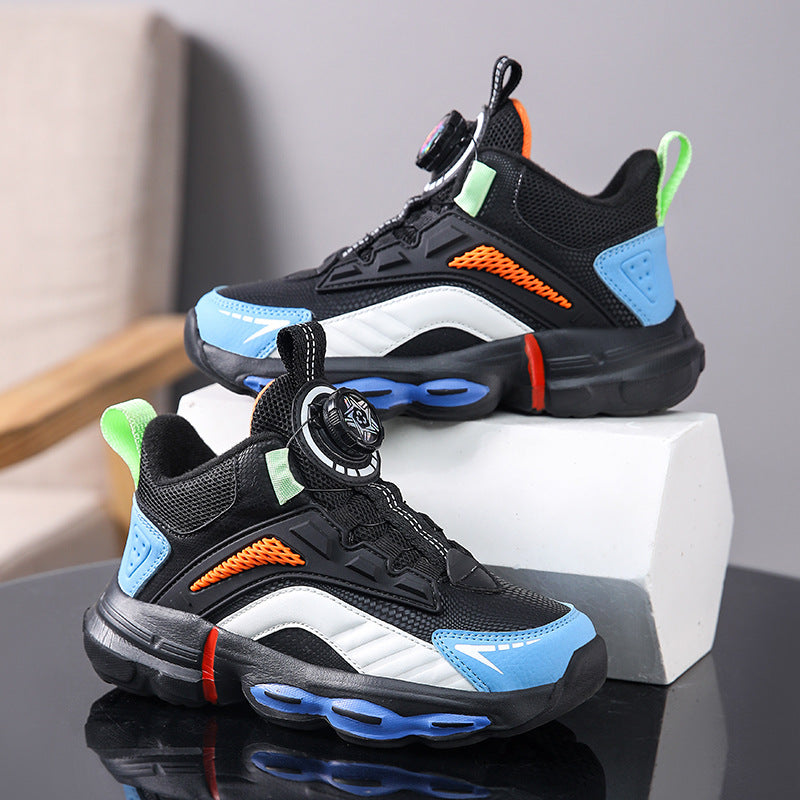 Autumn And Winter Non-slip Outdoor New Rotating Buckle Children's Waterproof Leather Basketball Shoes