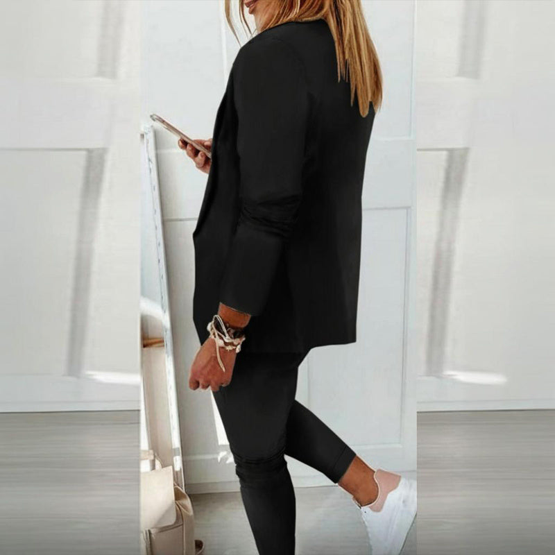 Conjunto de traje de saco con solapa de muesca y pantalón con cordón para mujer