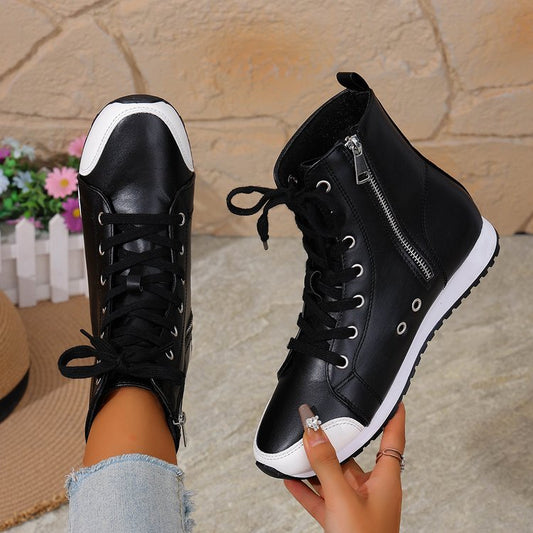 Botines planos elegantes de mujer con cremallera lateral. Consulta la tabla de tallas en "más detalles".
