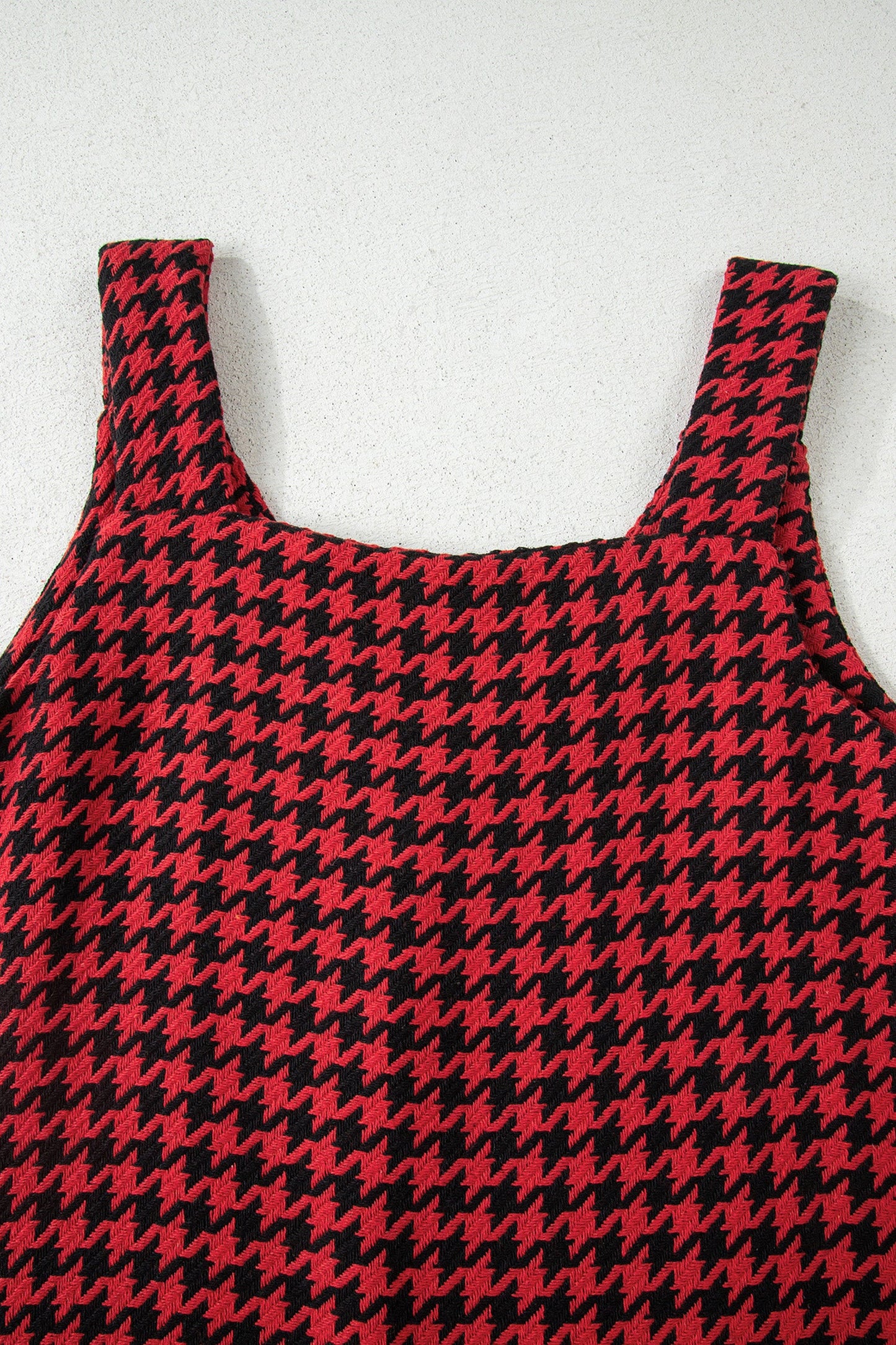 Minivestido sin mangas con cuello de pico y estampado de pata de gallo caqui