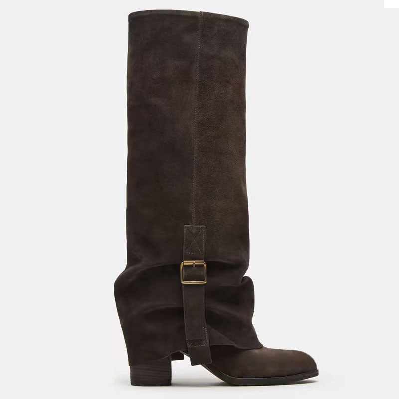 Womens Slip On Over The Knee Round Toe Boots