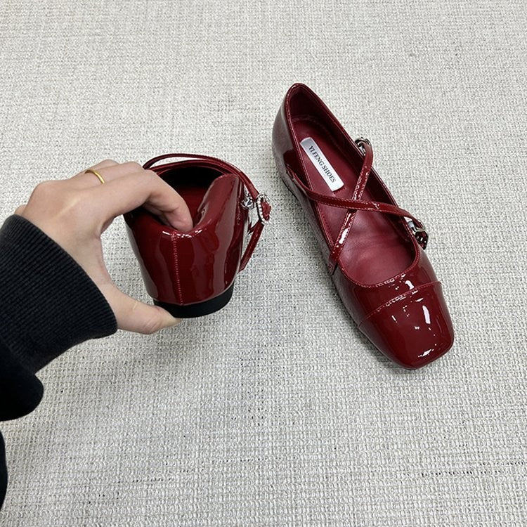 Comfy All Day Hidden Platform French Mary Jane Flats For Women, 2026 Spring  Summer Cross Strap Red Dress Shoes To Match Skirts