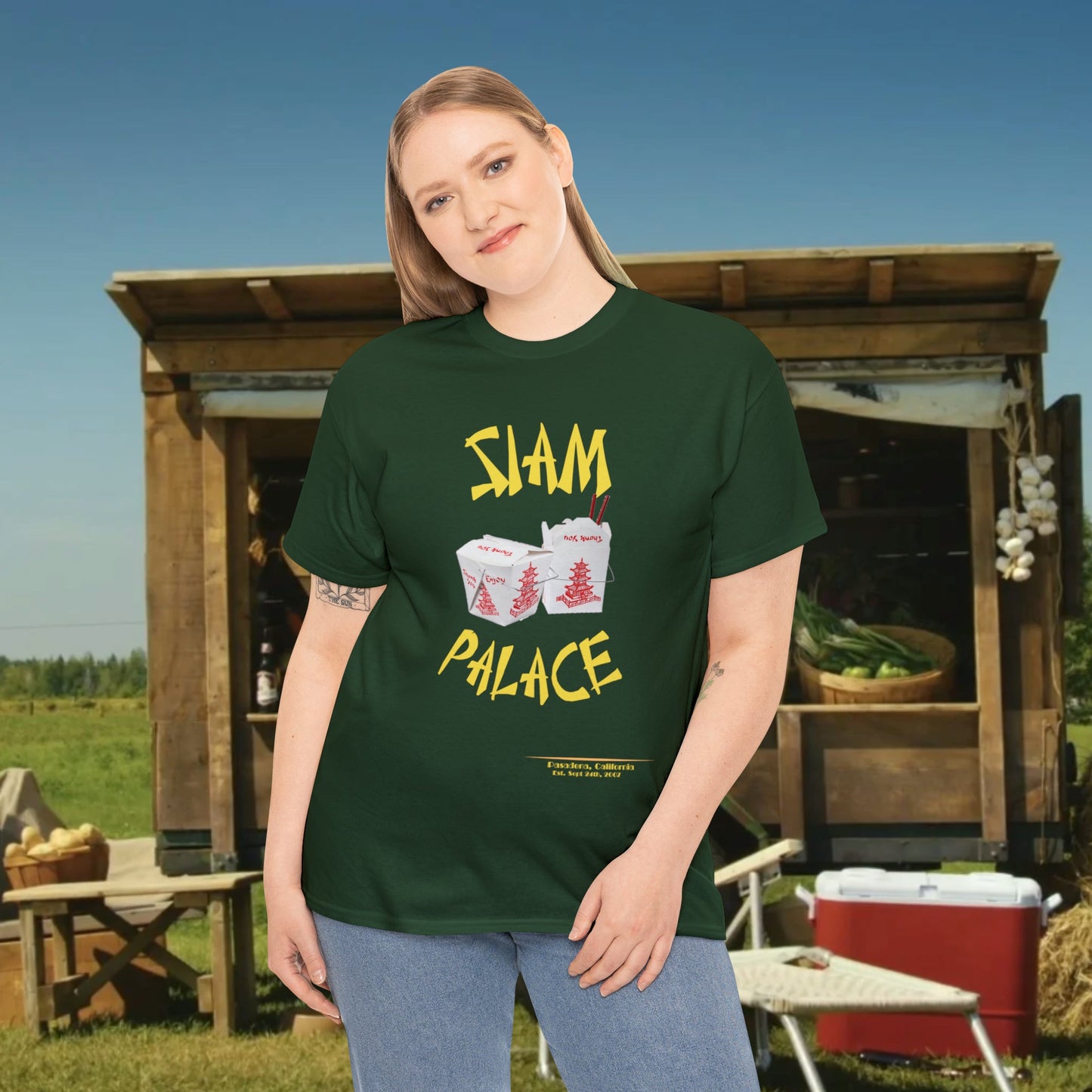 "DirkyThreadz Siam Palace T-Shirt - Bold Takeout Graphic Design in Black Cotton"