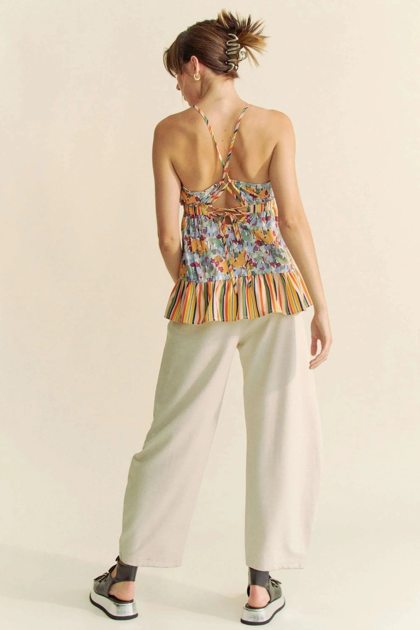 Women's Tank Top Tank Top - Floral Smocked Ruffle - Summer Casual Tie Back