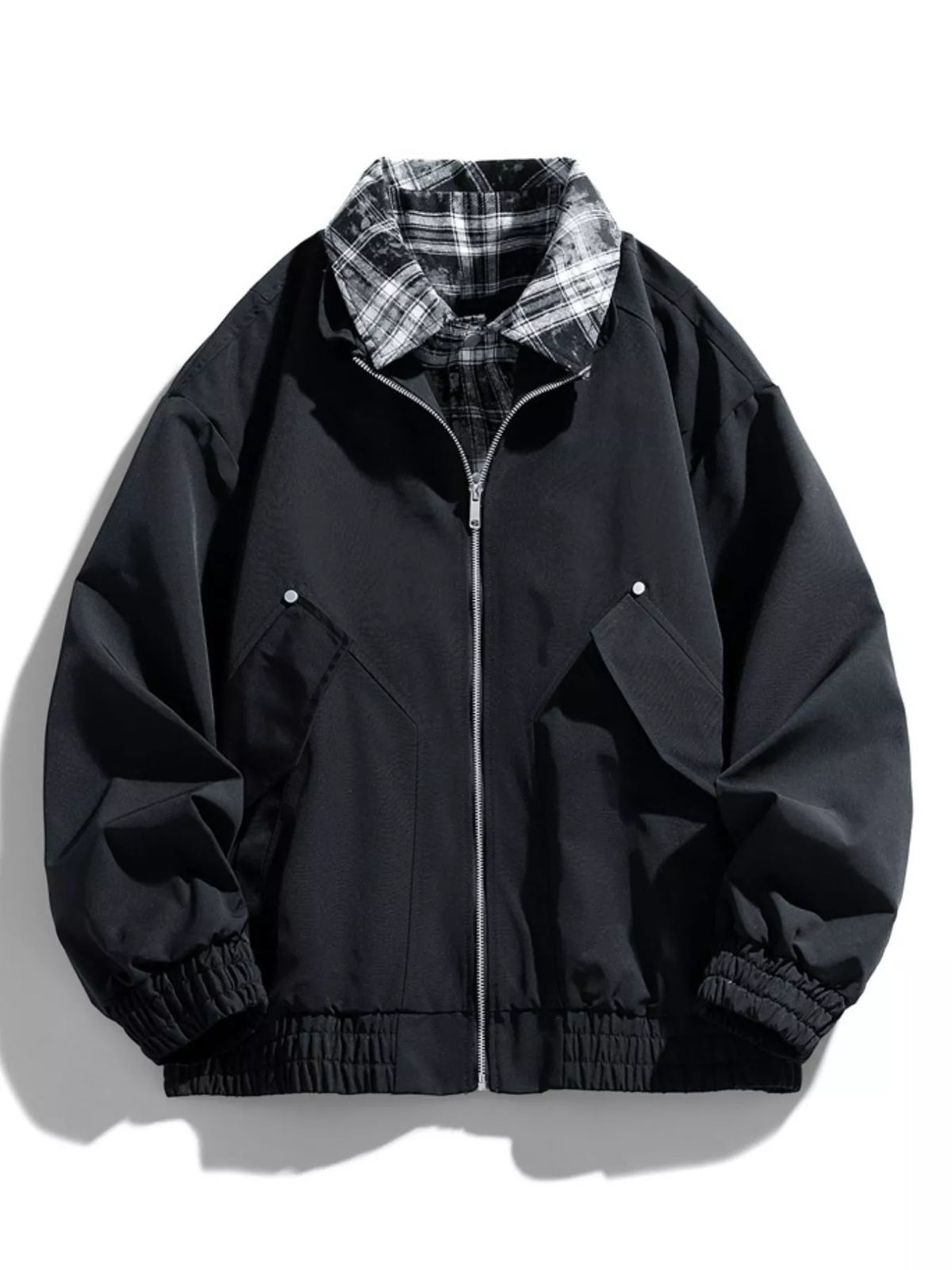 Men's Plus Size Plaid Collar Zip-Up Bomber Jacket