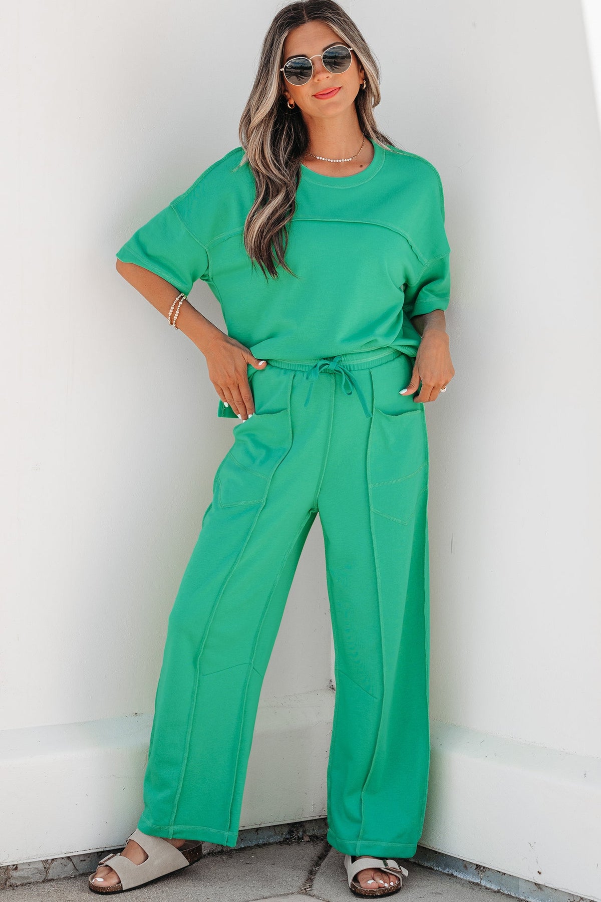 Women's Drop Shoulder Boxy Tee and Barrel Pants Set