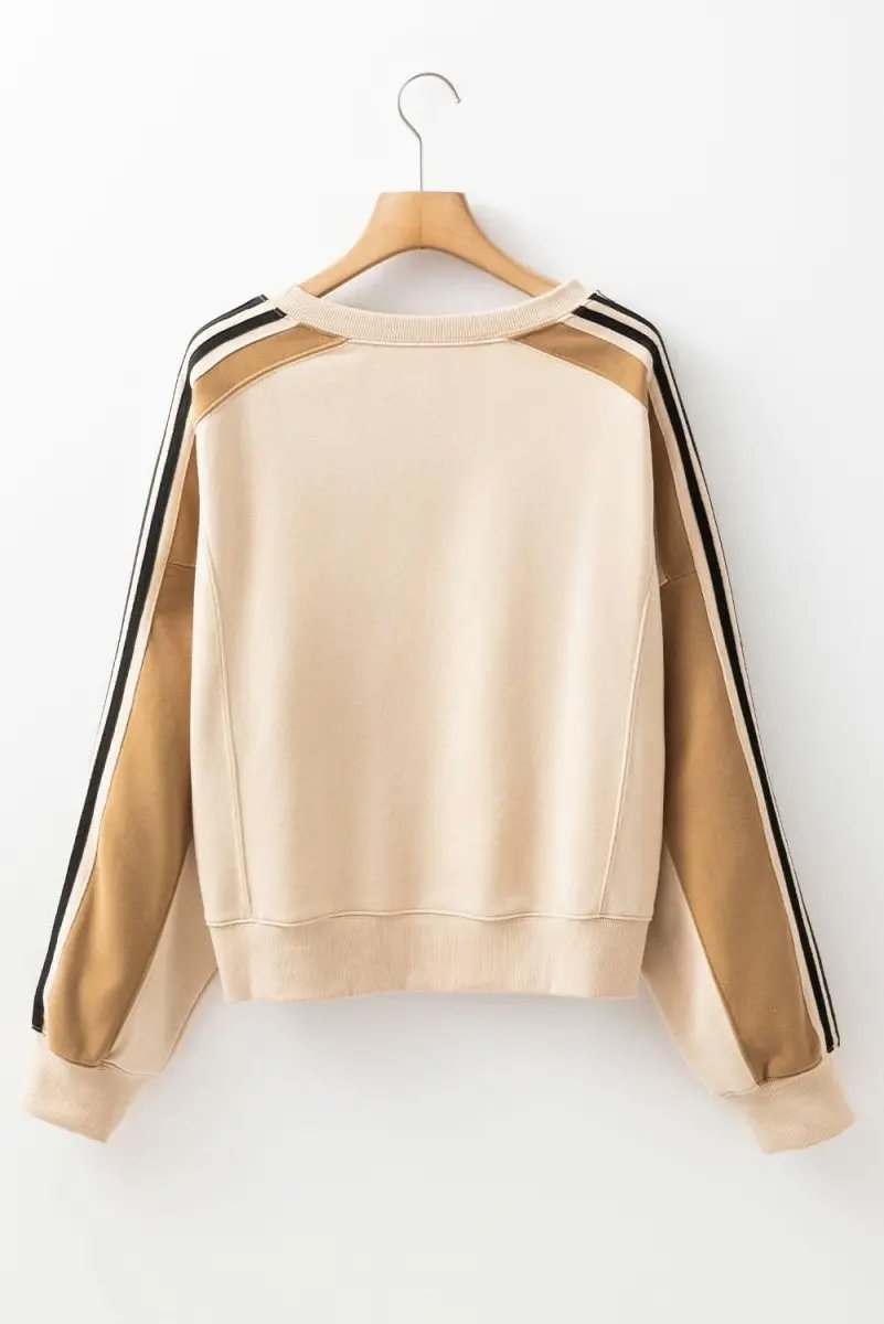 Beige Striped Patchwork Sweatshirt by Love Salve