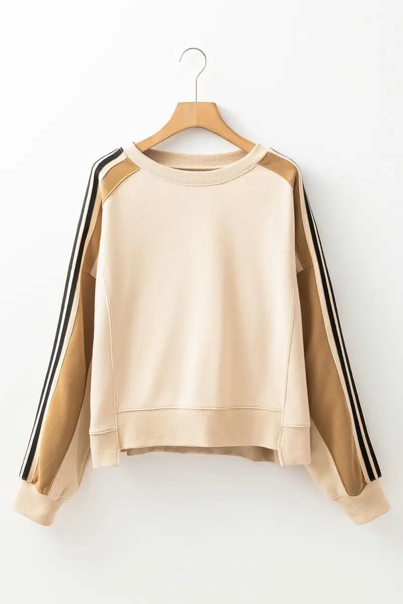Beige Striped Patchwork Sweatshirt by Love Salve
