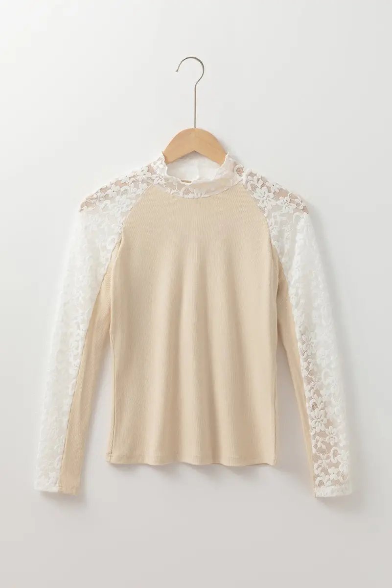 Pants Love Salve  Beige Floral Lace Patchwork Long Sleeve High