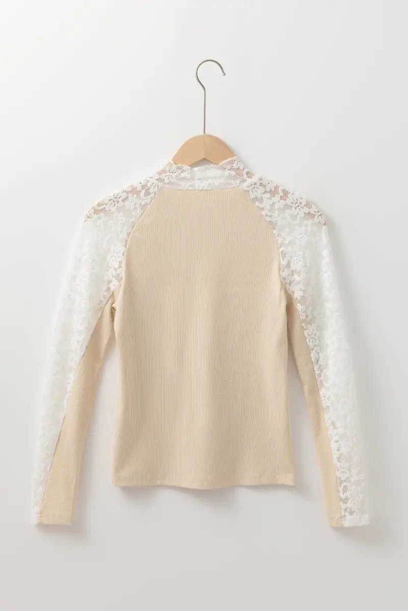 Pants Love Salve  Beige Floral Lace Patchwork Long Sleeve High