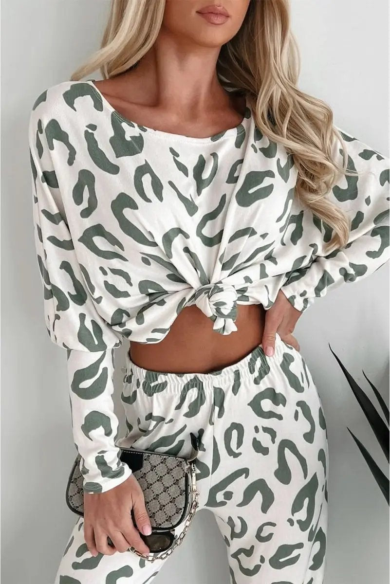 Pants Love Salve Beige Leopard Loungewear Women's Pajama Set: Soft, Comfy