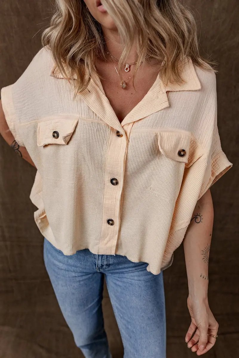 Women's Tops Women's Top - Batwing Sleeve Waffle Knit - Casual Summer Shirt