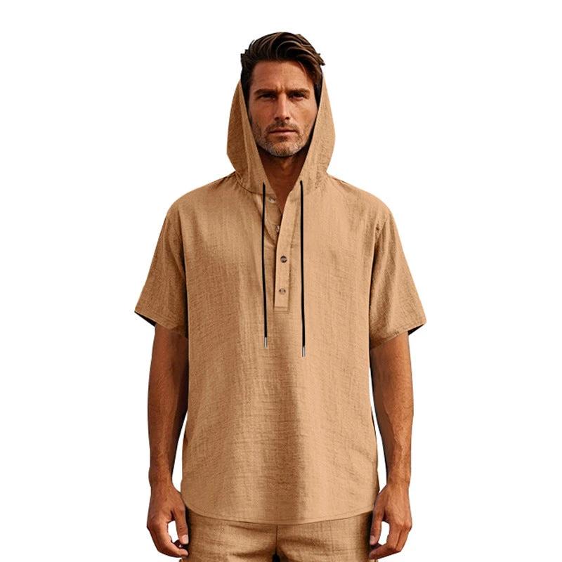 European And American Linen Short-sleeved Men's T-shirt Simple