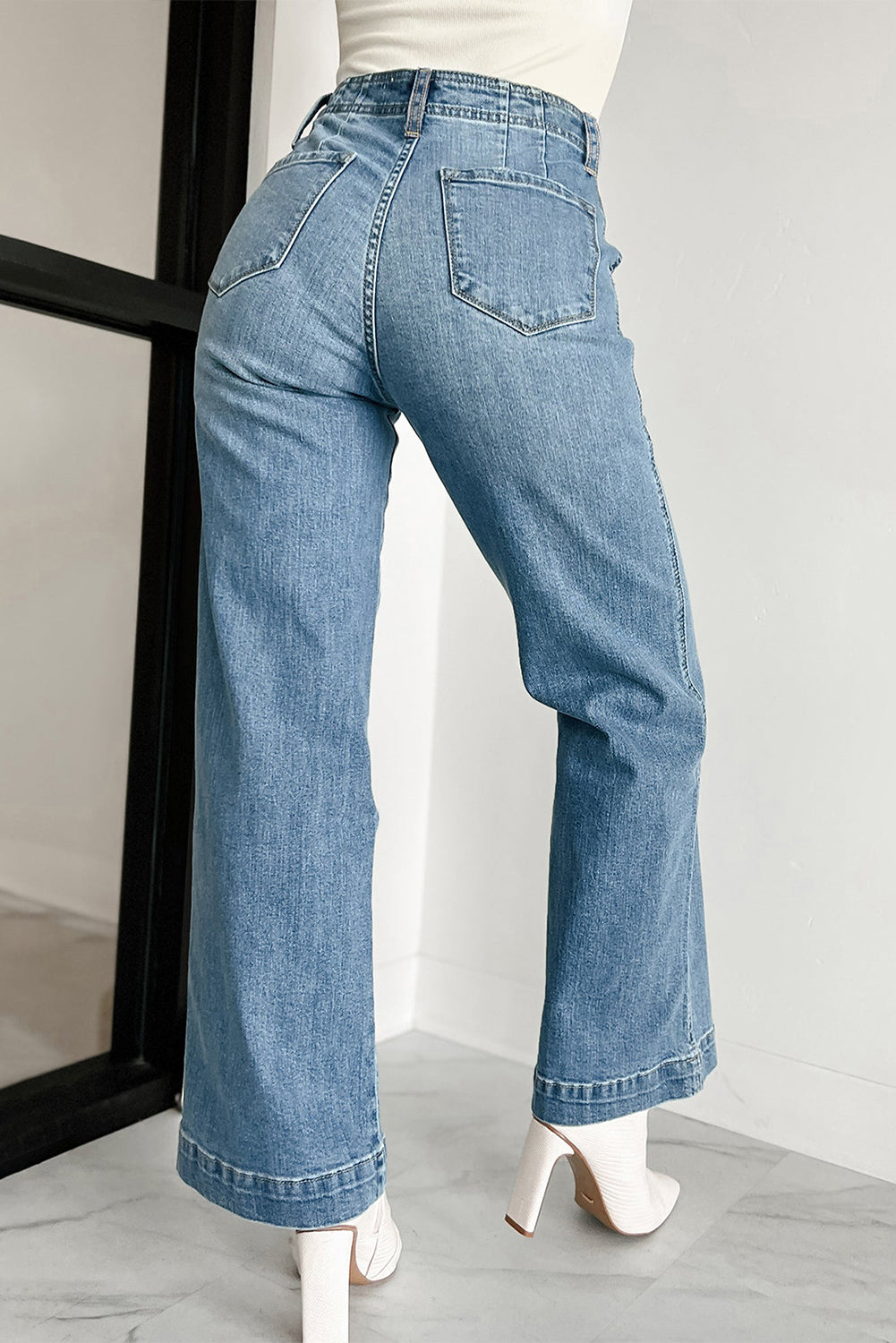 Vaqueros rectos sueltos de lavado medio Dusk Blue Multi Buttons
