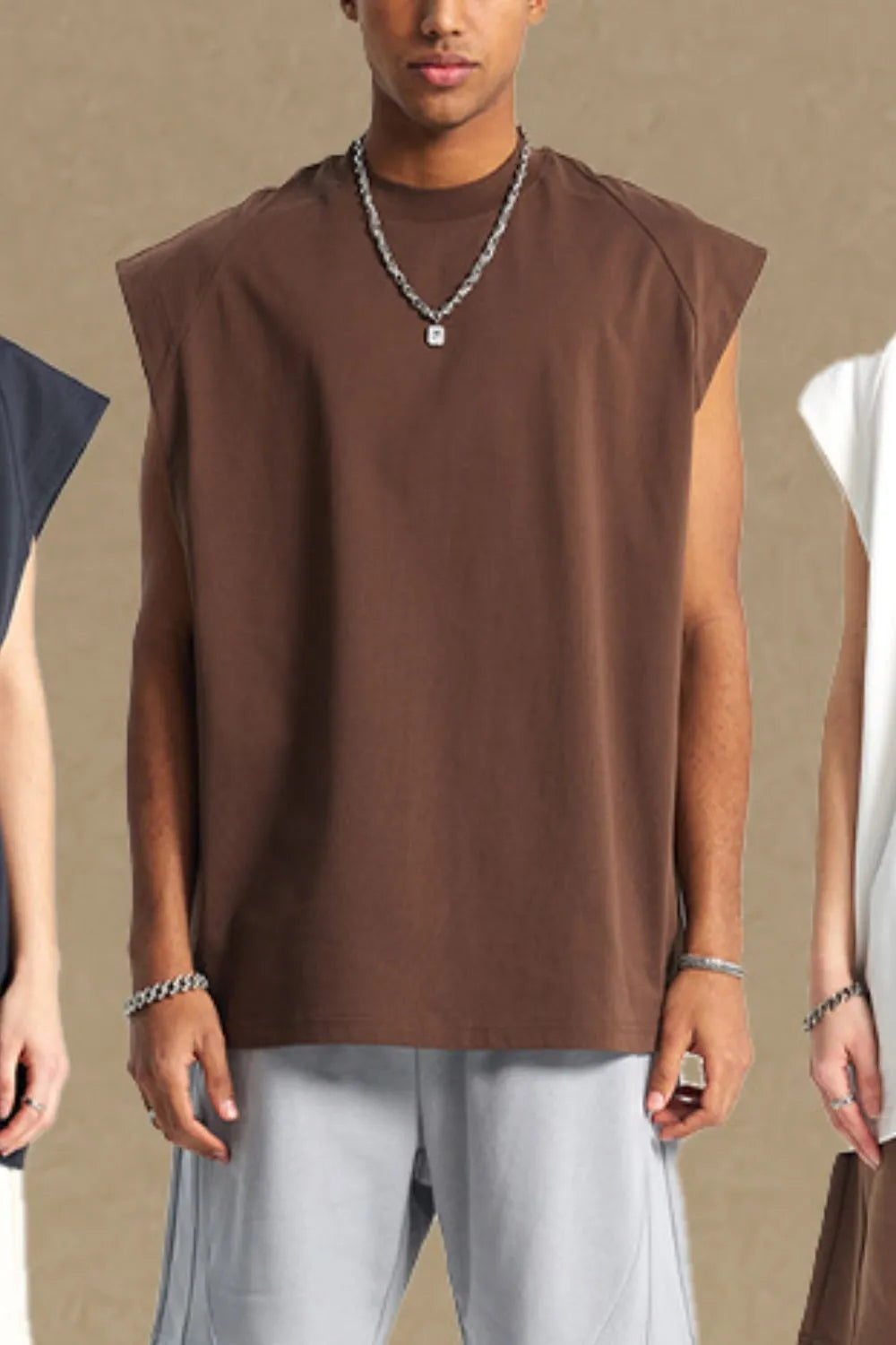 Camiseta sin mangas de cuello redondo para hombre