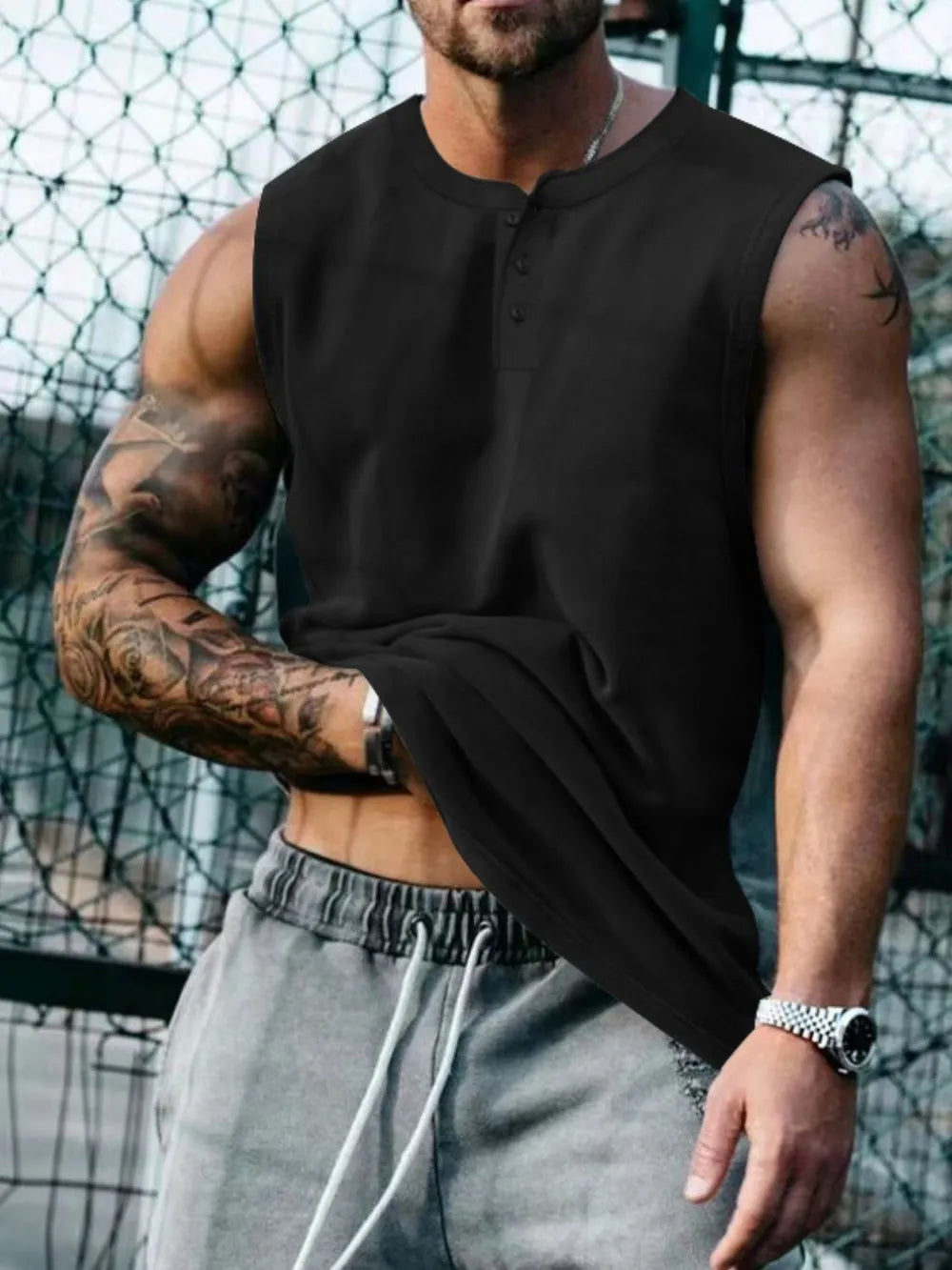 Camiseta de tirantes con cuello redondo talla grande para hombre