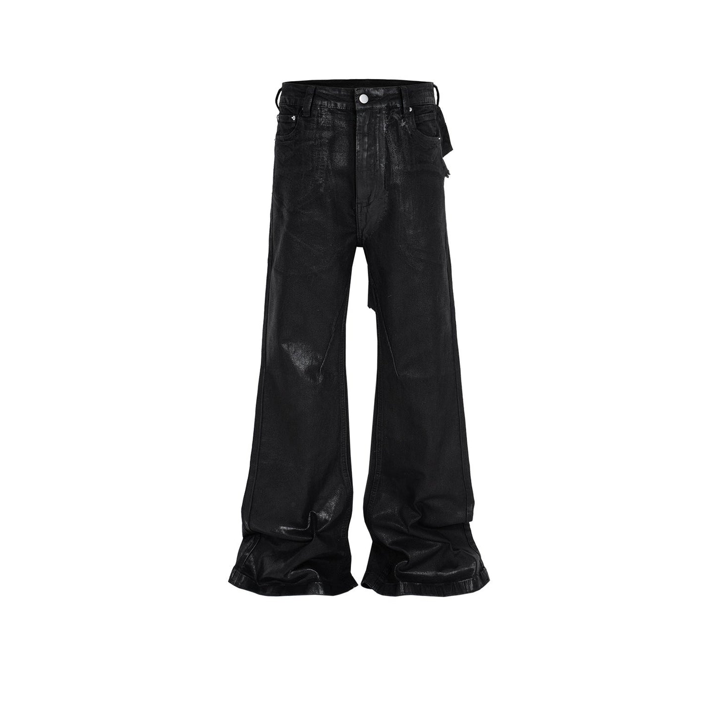 Men's Vinyl Coated Bootcut Trousers Stitching Damaged Jeans