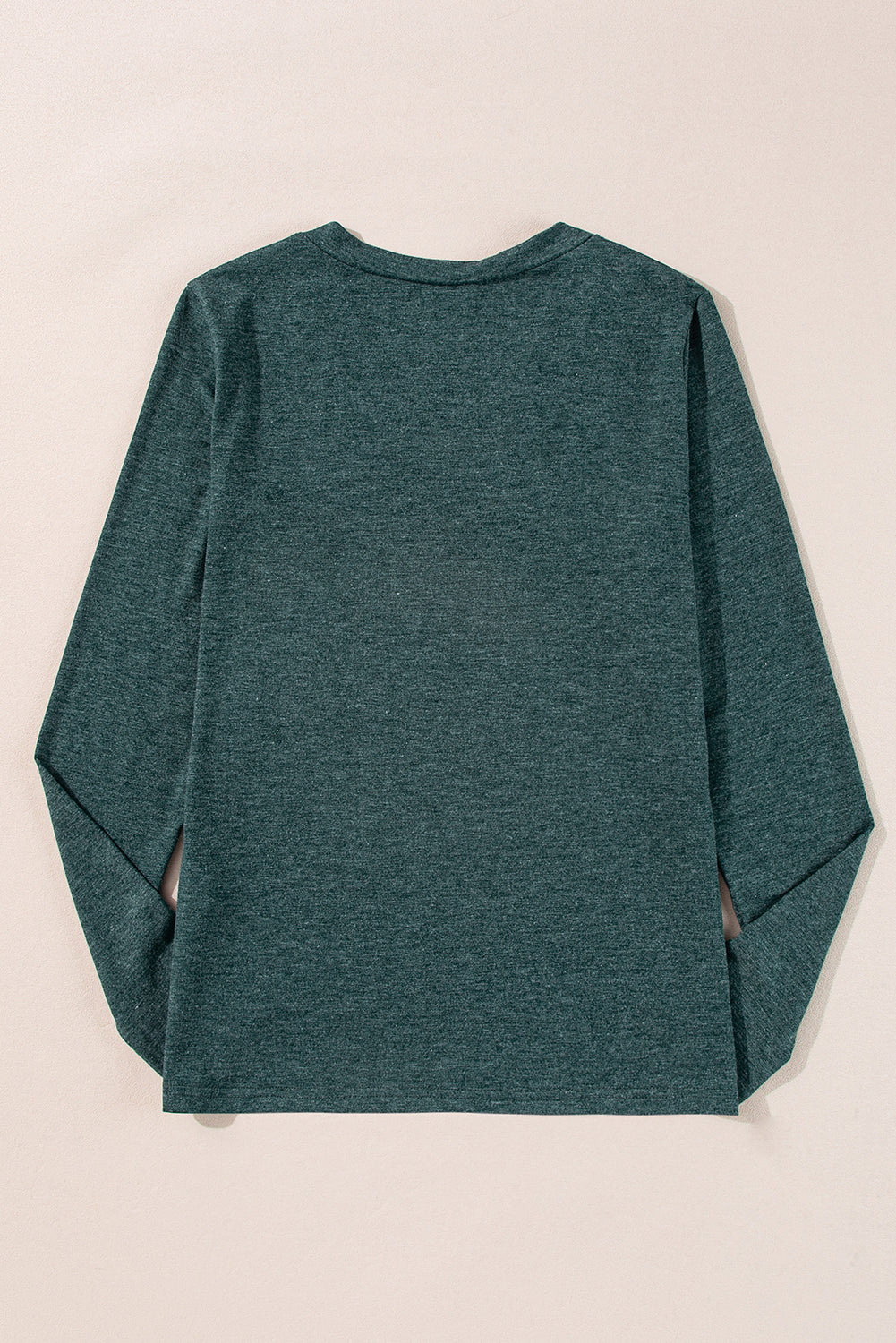 Camiseta de manga larga con cuello de pico en verde niebla liso
