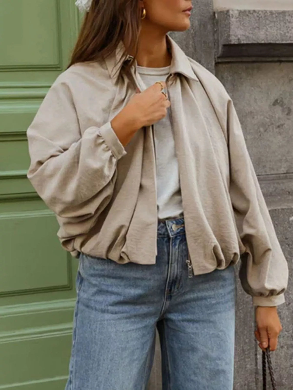 Zip Up Long Sleeve Bomber Jacket