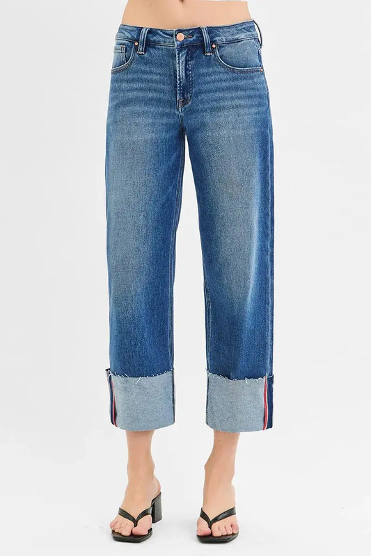 Pantalones vaqueros anchos cortos de tallas grandes para mujer con control de abdomen