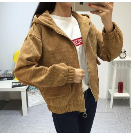 New Korean-style Hooded Corduroy Jacket, Short & Thick