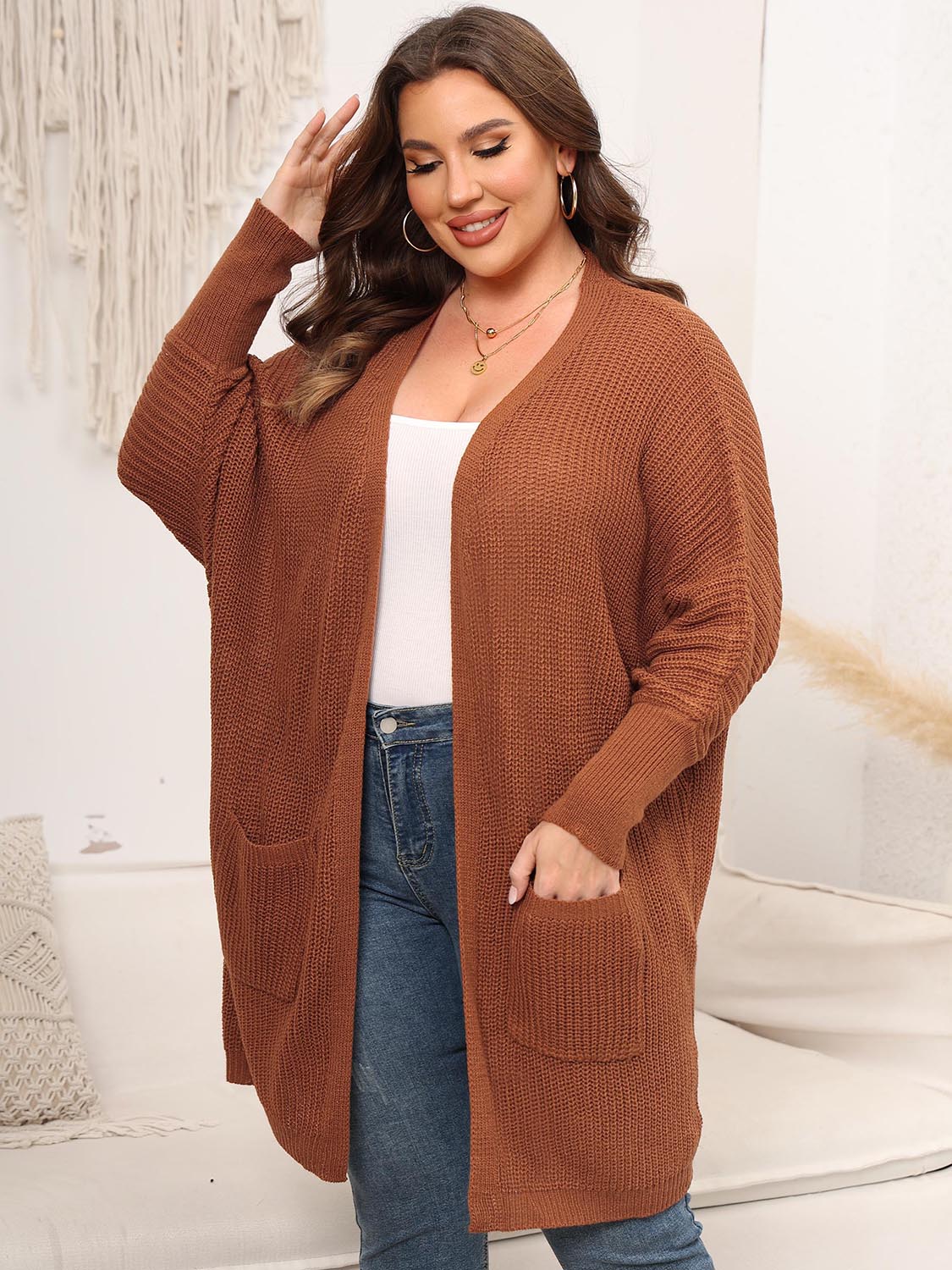 Open Front Cardigan With Pockets