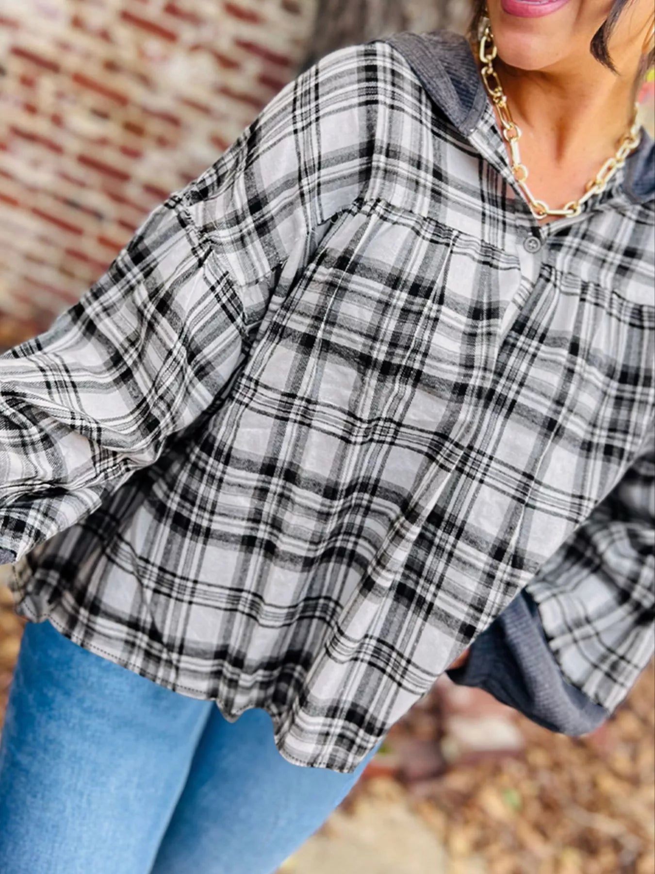Plaid Long Sleeve Hooded Top