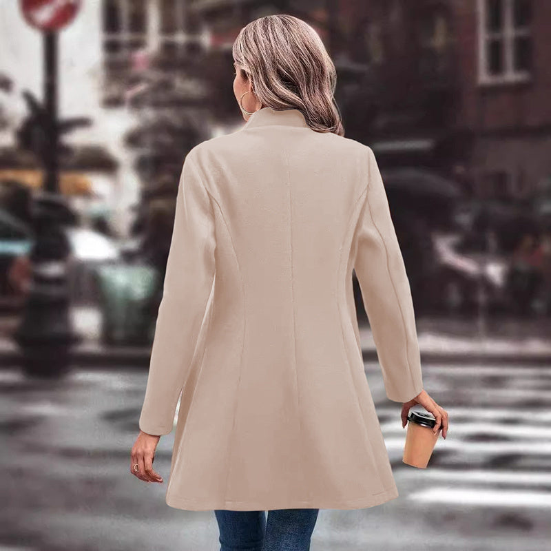 Abrigo de invierno para mujer — Cuello con solapas, cruzado, gabán largo
